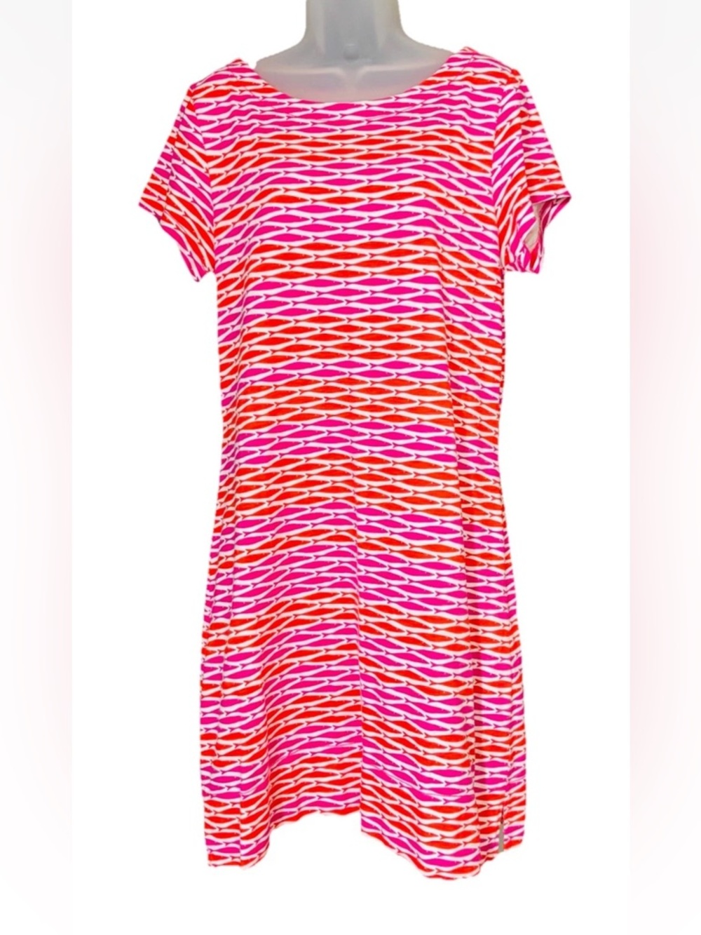 Hatley Fish Zip A Line Dress Women’s L Large Pink Red Short Sleeve Casual Beach